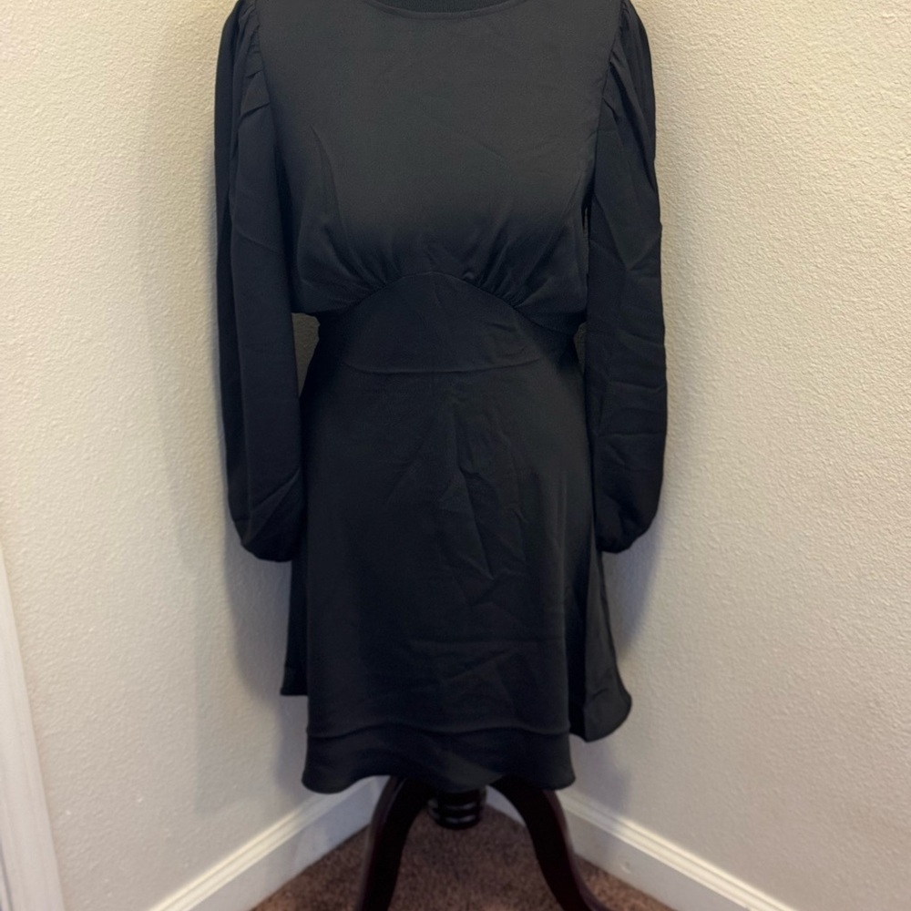 Express Black Fit Flare Puff Sleeve Dress A Line Mini Size S M L NEW $78 - Picture 2 of 16
